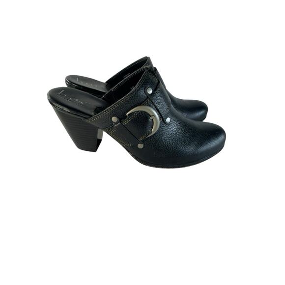 BOC Born Concept Black Pebbled Leather Heel Mules Buckle Western Women's 8 - Picture 1 of 12